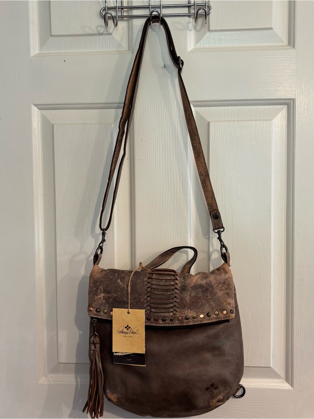 Patricia Nash Luzille Distressed Studded Leather Convertible Backpack Crossbody